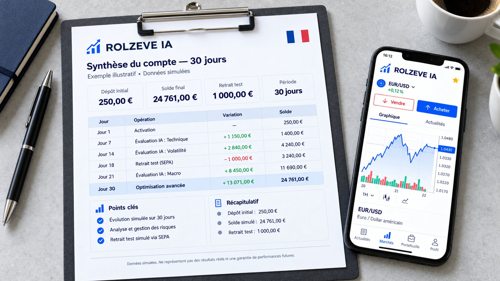 L'évolution de notre compte de test sur 30 jours